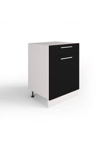 Meuble de Cuisine Bas, 60 cm, 1 Porte avec 1 Tiroir Noir Mat