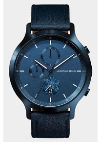 Men's Chronograph Watch - Blue - Surgical Steel Case, Sapphire Glass, Blue Leather Strap - Date Display - 42mm , Quartz Movement by Ronda - Lilienthal