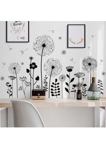 Un lot de stickers muraux pissenlits fleurs Sticker Plante Naturel Sticker Mural pour Salon Décoration Murale