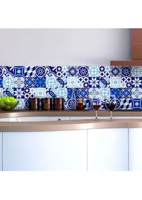 Sticker Mural Carrelage adhésif Cuisine Salle de Bain - 16 stickers carrelages azulejos nuance de bleu - 16stickers10x10cm