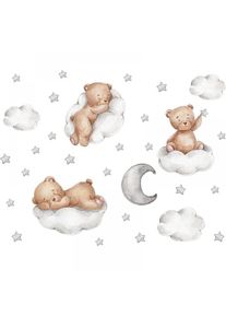 Serbia - Autocollants Muraux Enfant Amovible Sticker Mural Avec Ours Nuages étoiles et Lune Autocollant Mural Animaux Pour Chambres Enfants BéBé