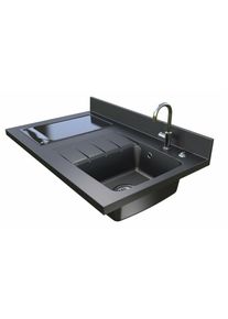 Plan de travail monobloc PlaniQuartz avec évier à droite - 100 cm nero