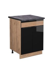 VICCO - Meuble cuisine Fame-Line, Chêne noir brillant, 60 cm avec tiroir, pt Anthracite