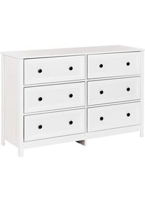 Beliani Commode avec 6 Tiroirs en Bois d'Ingénierie Poignées Noires Pieds en Bois Massif Meubles de Salon Blanc Hazelvale