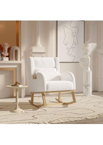 Fauteuil à bascule avec 2 poches latérales, rocking chair avec repose - dos, rocking chair allaitement Soft Side,Tissu en laine d'agneau,Beige