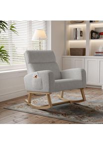 Blanketswarm - Fauteuil à bascule, Fauteuil Allaitement Rocking Chair en Tissu Effet Laine Bouclée, Fauteuil de Relaxation avec Cadre en Bois, Poche