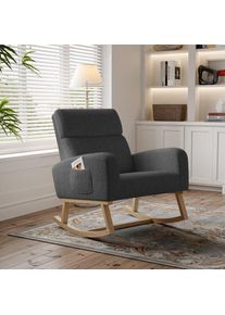 Blanketswarm - Fauteuil à bascule, Fauteuil Allaitement Rocking Chair en Tissu Effet Laine Bouclée, Fauteuil de Relaxation avec Cadre en Bois, Poche