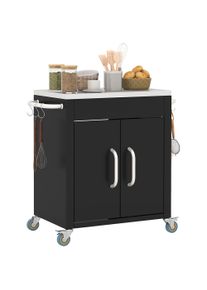 HOMCOM Black Metal Kitchen Island on Wheels, Rolling Trolley Catr with Stainless Top and Hooks | Aosom Ireland