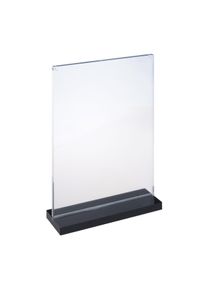 1 Magnetic menu holder T-shaped with black base A5 | portrait, acrylic (PMMA), transparent|black