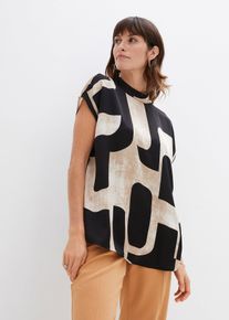 Blusa stile tunica in satin, Nero, Taglia 48, bonprix