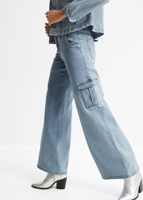 Jean cargo large taille mi-haute - bleu - taille 46 avec coton - bonprix