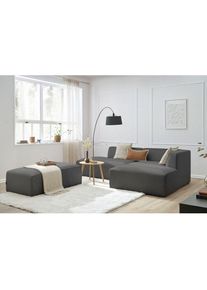 Canapé modulable Canapé modulable préconfiguré Bobochic Canapé d'angle fixe modulable megeve tissu chiné avec pouf Angle droit Gris foncé