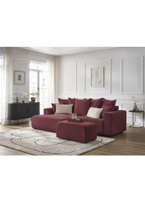 Canapé d'angle convertible Bobochic Canapé d'angle convertible coffre atilla tissu chiné avec pouf Angle gauche Rouge