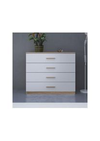 Commode 4 tiroirs Blanc/Chêne - staya - l 100 x l 42 x h 85 cm