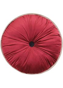 Vercart - Rond Bouton Capitonné Lit Décoratif Jeter Oreiller Citrouille Plissé Canapé Chaise Coussin Velours, Vin Rouge, 38x38x8cm - Vin Rouge