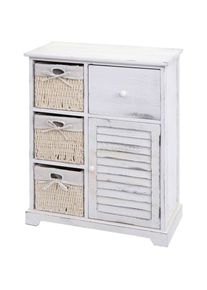 Jamais utilisé] Commode HHG 676, armoire à tiroirs, tiroir panier en bois massif 80x60x30cm, blanc miteux