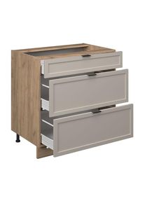 Meuble cuisine Fame-Line, GrisBeige, 80 cm avec 3 tiroirs, sans plan de travail VICCO