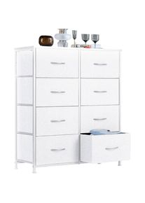 Commode, Armoire, Meuble de Rangement, 8 Tiroirs en Tissu avec Poignées, Cadre en Métal, Style Industriel, Blanc