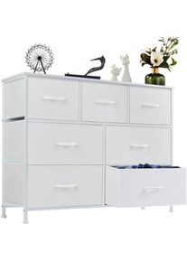 Commode, Armoire, Meuble de Rangement, 7 Tiroirs en Tissu avec Poignées, Cadre en Métal, Style Industriel, Blanc