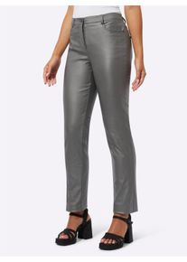 Damen 5-Pocket-Hose in Leder-Optik in anthrazit ,Größe 24, WITT, 77% Viskose, 20% Polyamid, 3% Elasthan