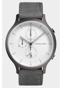 Men's Chronograph Watch - Dark Silver White - Surgical Steel Case, Sapphire Glass, Gray Leather Strap - Date Display - 42mm , Quartz Movement by Ronda