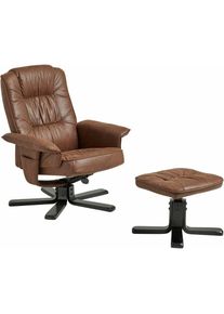 Idimex Fauteuil de relaxation avec repose-pieds CHARLY, en tissu brun et pieds noir