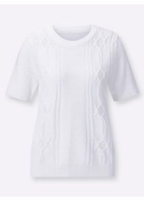 Dames Pullover met ronde hals en bouclé in wit ,maat 38, WITT, 100% Polyacryl