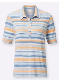 Dames Poloshirt met streepjesprint in ijsblauw/apricot gestreept ,maat 36, WITT, 95% Viscose, 5% Elastan