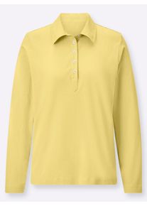 Dames Poloshirt met lange mouwen van puur katoen in geel ,maat 36, WITT, 100% Katoen. Geweven stof: 100% Katoen