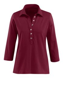 Dames Poloshirt met lange knoopsluiting in bordeaux ,maat 36, WITT, 50% Katoen, 50% Modal