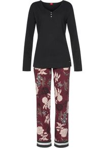 s.Oliver Dames Pyjama in zwart/bordeaux/meerkleurig gebloemd ,maat 32/34, Witt, 50% Katoen, 50% Viscose
