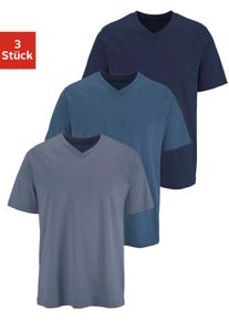H.I.S. Heren T-shirt in donkerblauw, middelblauw, grijsblauw ,maat S, Witt, 100% Katoen