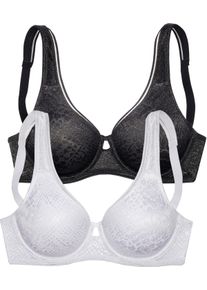 Petite Fleur Dames Minimizer-beha in wit+zwart ,maat 100C, Witt, 85% Polyamide, 15% Elastan