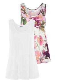 Beach Time Dames Tanktop in bedrukt+wit ,maat 32/34, Witt, 100% Viscose