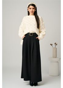 Pulover casual din tricot alb cu perle
