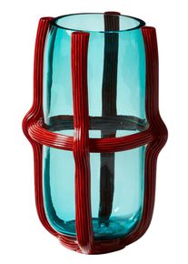 Sestiere Vase H 37 cm Cassina Verre Aigue-marine et vert / Cordon rouge orangé et noir