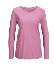 Dames Shirt in wijd model met lange mouwen in rozenhout ,maat 38, WITT, 100% Katoen