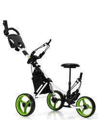 Design In - Chariot de Golf 3 Roues Pliable Frein Poignée Réglable Vert CW68314