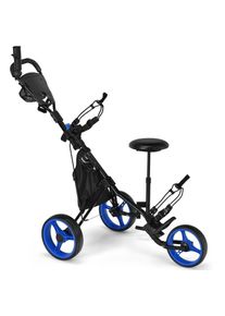 Chariot de Golf 3 Roues Pliable Frein Poignée Réglable Bleu CW54938