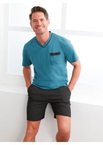 Heren shortama in topaas/zwart gedessineerd ,maat 44/46, Witt, 100% Katoen