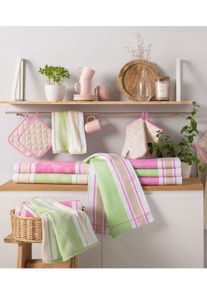 unisex Theedoeken in appelgroen + roze ,maat 50x70 cm, 2 - Halflinnen theedoeken, WITT, 50% Katoen, 50% Linnen