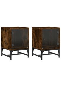 vidaXL - Tables de chevet et portes vitrées 2 pcs chêne fumé 35x37x50 cm Brun