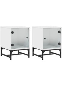 vidaXL - Tables de chevet avec portes en verre 2 pcs blanc 35x37x50 cm Blanc