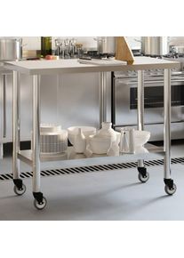 Table de travail de cuisine avec roues 110x55x85 cm inox