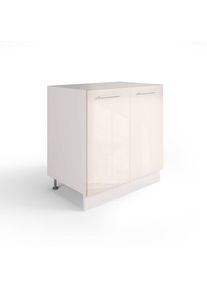 Meuble de Cuisine Bas, Sous évier 80 cm, 2 Portes Crème Brillant