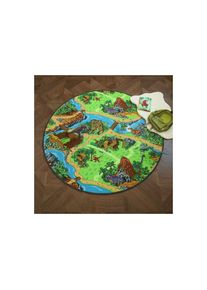 Tapis rond de jeu enfant - Circuit de voiture - Volcans et dinosaures - Ø 200 cm