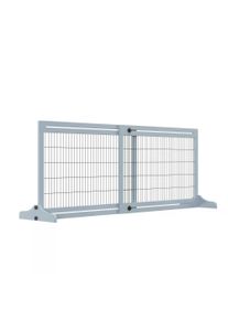 PawHut Adjustable Wooden Pet Gate, Freestanding Dog Barrier Fence with 3 Panels for Doorway, Hallway, 69H x 104-183H cm, Blue | Aosom Ireland
