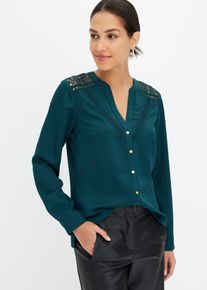 Blusa in crêpe con pizzo, Verde, Taglia 46, bonprix