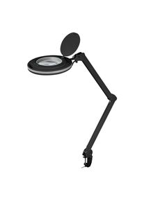 goobay Lampe Loupe à LED avec Pince, 9 W, noir - 80-730 lm, intensité lumineuse variable, lentille en verre cristal 127 mm, grossissement 1,75 fois,