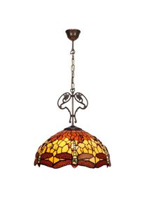 Lampe à suspension de plafond de plus grand diamètre 40 cm avec chaîne et ornement en fonte Tiffany Belle Amber Series